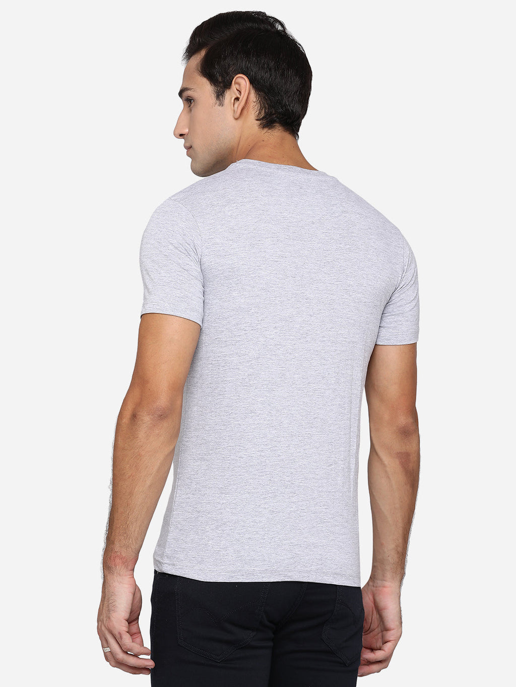 Grey Printed Slim Fit T-Shirt | pehervi