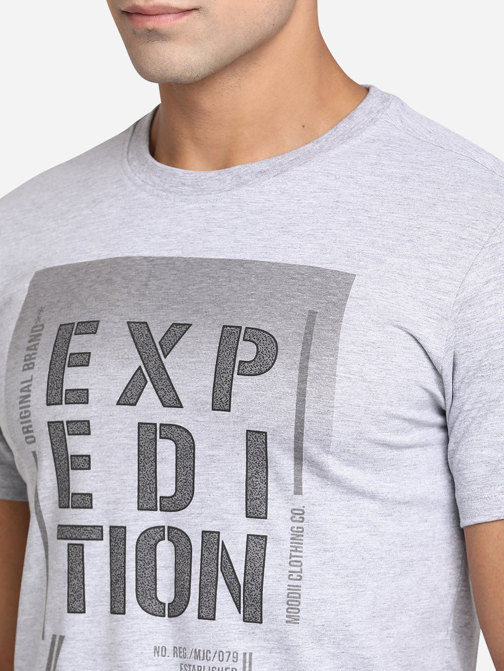 Grey Printed Slim Fit T-Shirt | pehervi