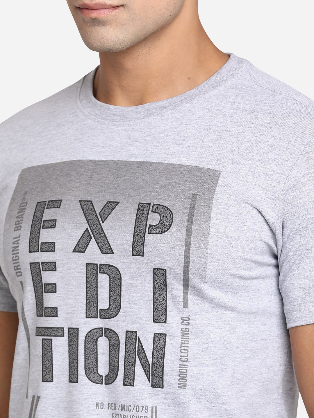 Grey Printed Slim Fit T-Shirt | pehervi