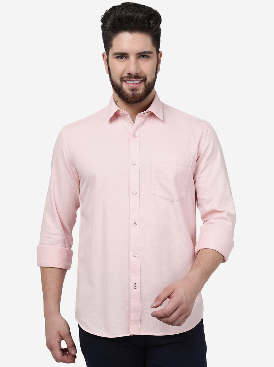 Potpourri Pink Solid Smart Fit Semi Casual Shirt | Pehervi
