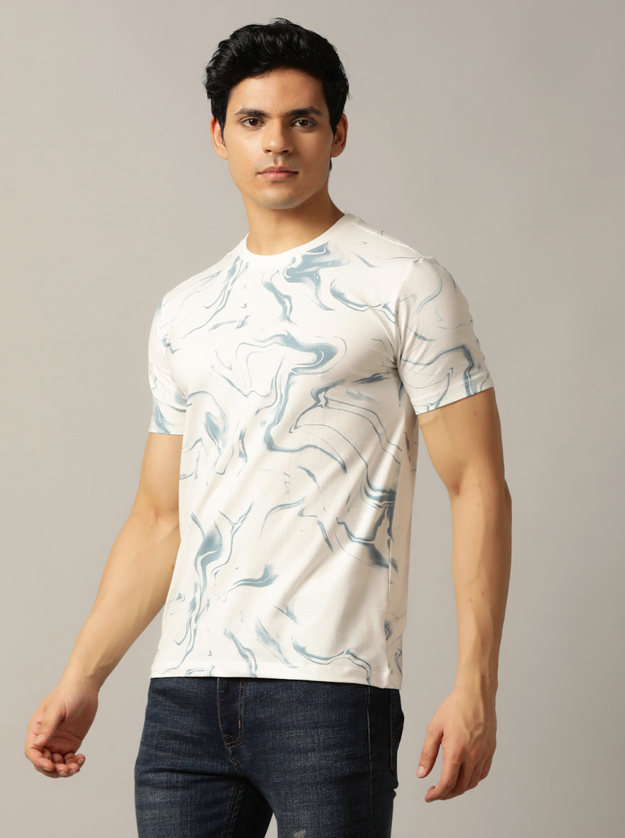 White Printed Slim Fit T-Shirt | pehervi