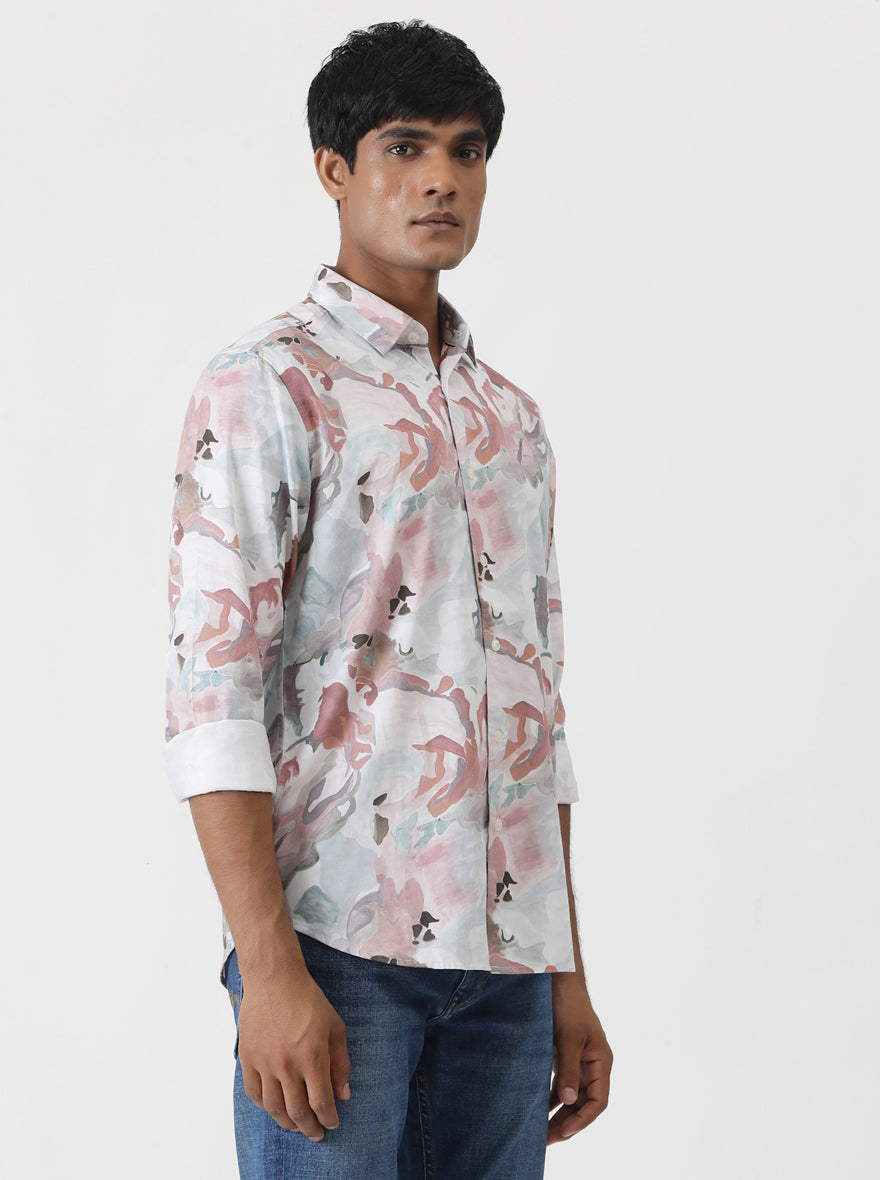 Dusky Pink Printed Slim Fit Casual Shirt | pehervi
