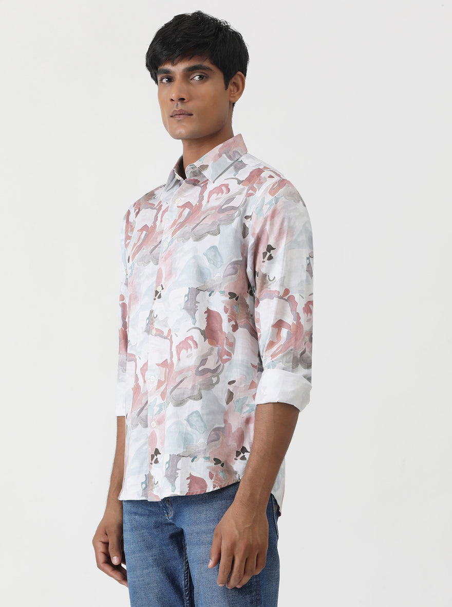 Dusky Pink Printed Slim Fit Casual Shirt | pehervi