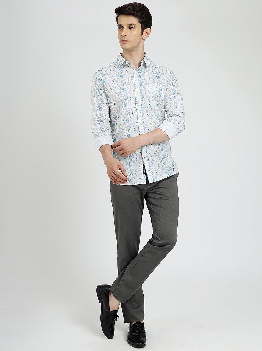 Off White Printed Slim Fit Casual Shirt | pehervi