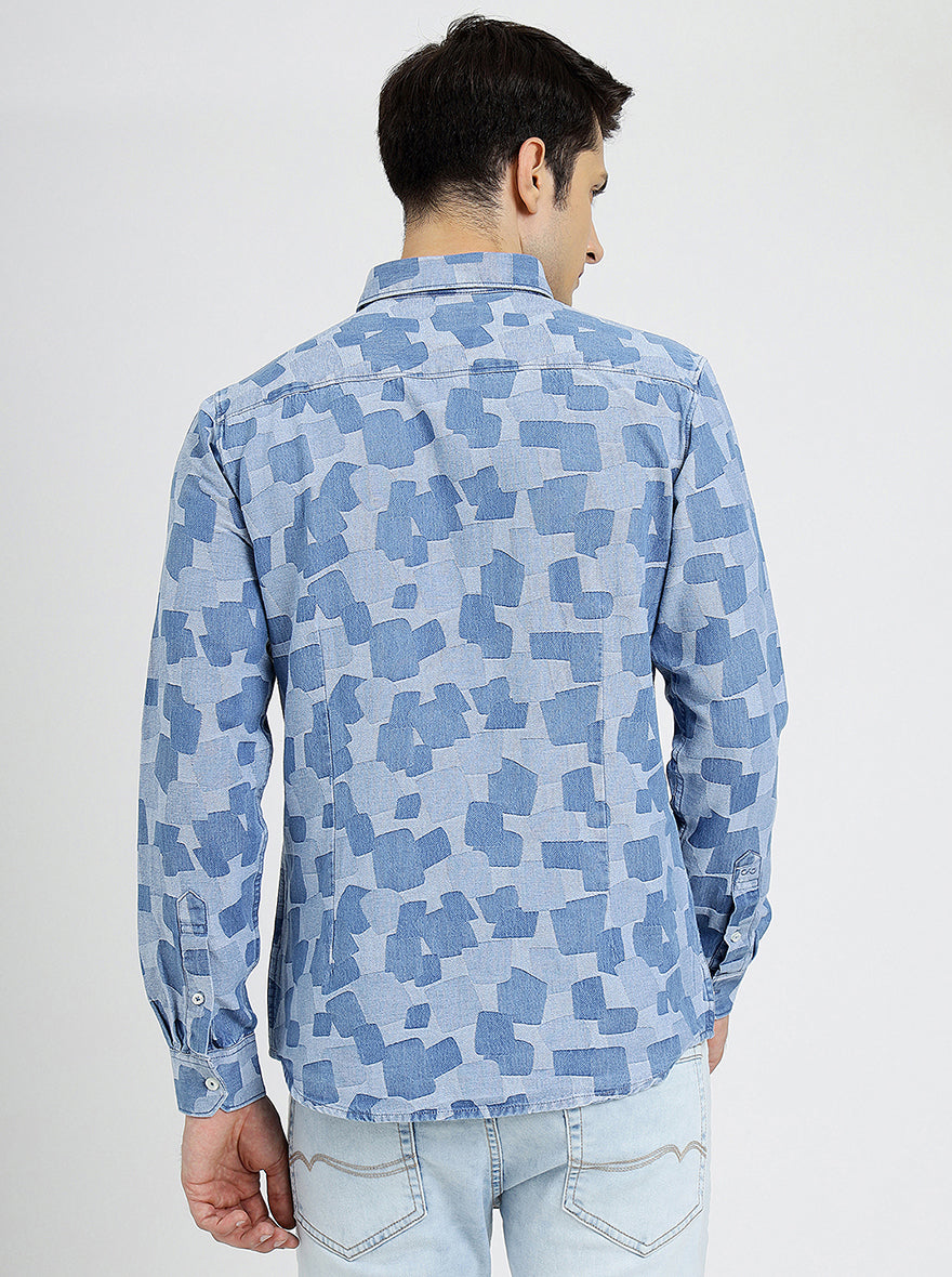 Light Blue Printed Slim Fit Casual Shirt | pehervi