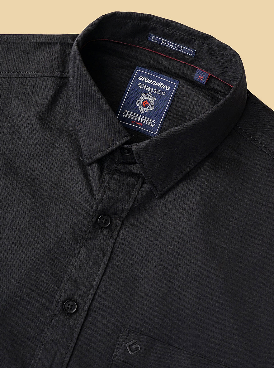 Black Solid Slim Fit Casual Shirt | pehervi