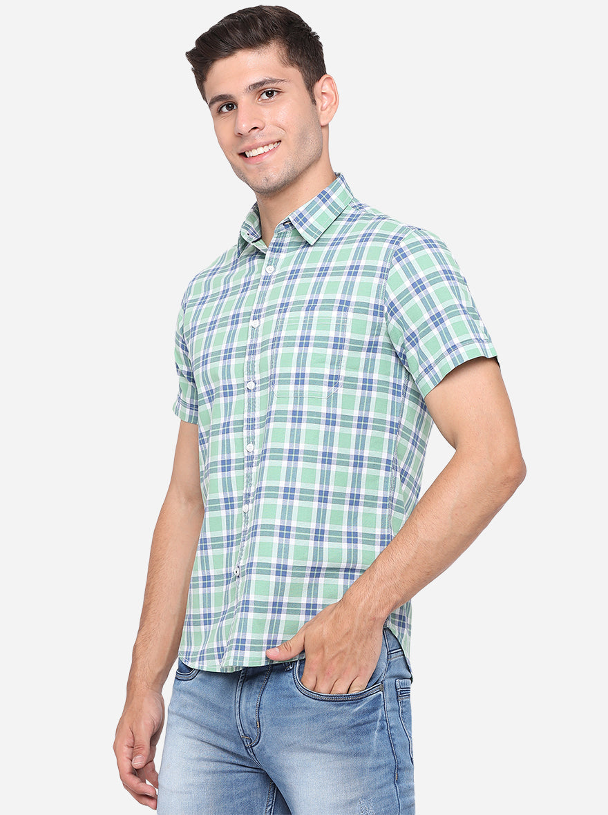 Fair Green Checked Slim Fit Semi Casual Shirt | Pehervi