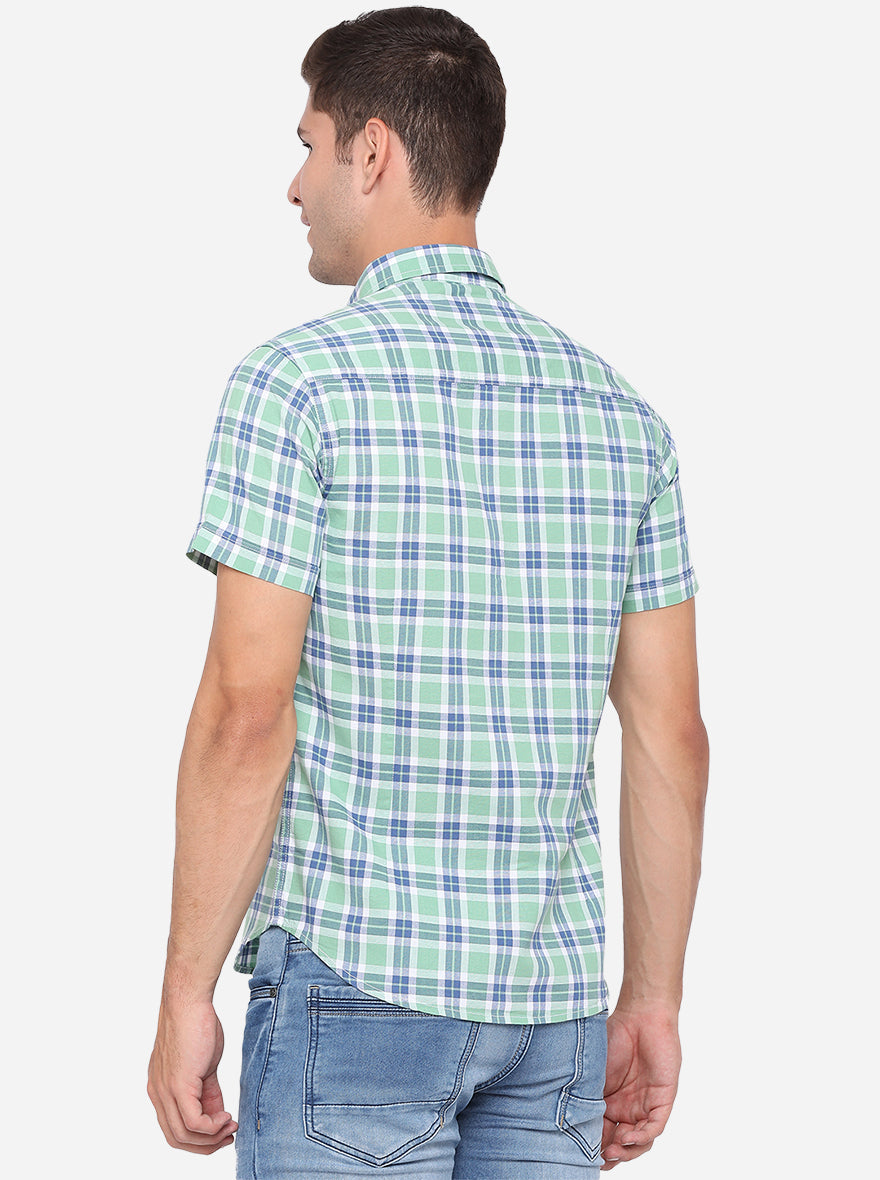 Fair Green Checked Slim Fit Semi Casual Shirt | Pehervi