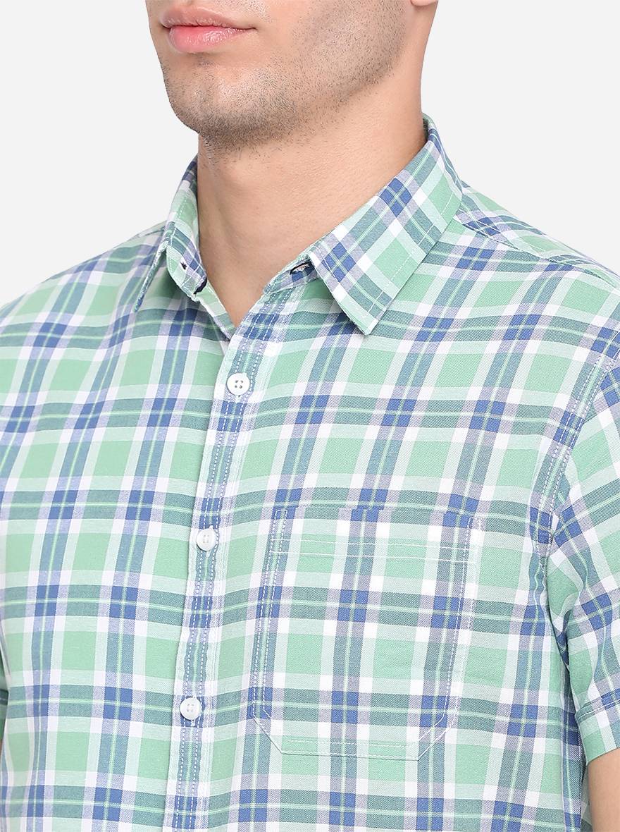 Fair Green Checked Slim Fit Semi Casual Shirt | Pehervi
