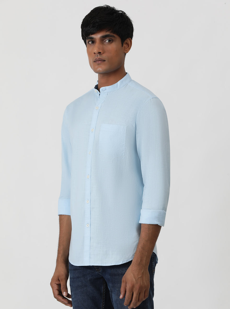 Sky Blue Solid Slim Fit Casual Shirt | pehervi