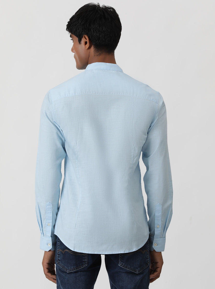 Sky Blue Solid Slim Fit Casual Shirt | pehervi