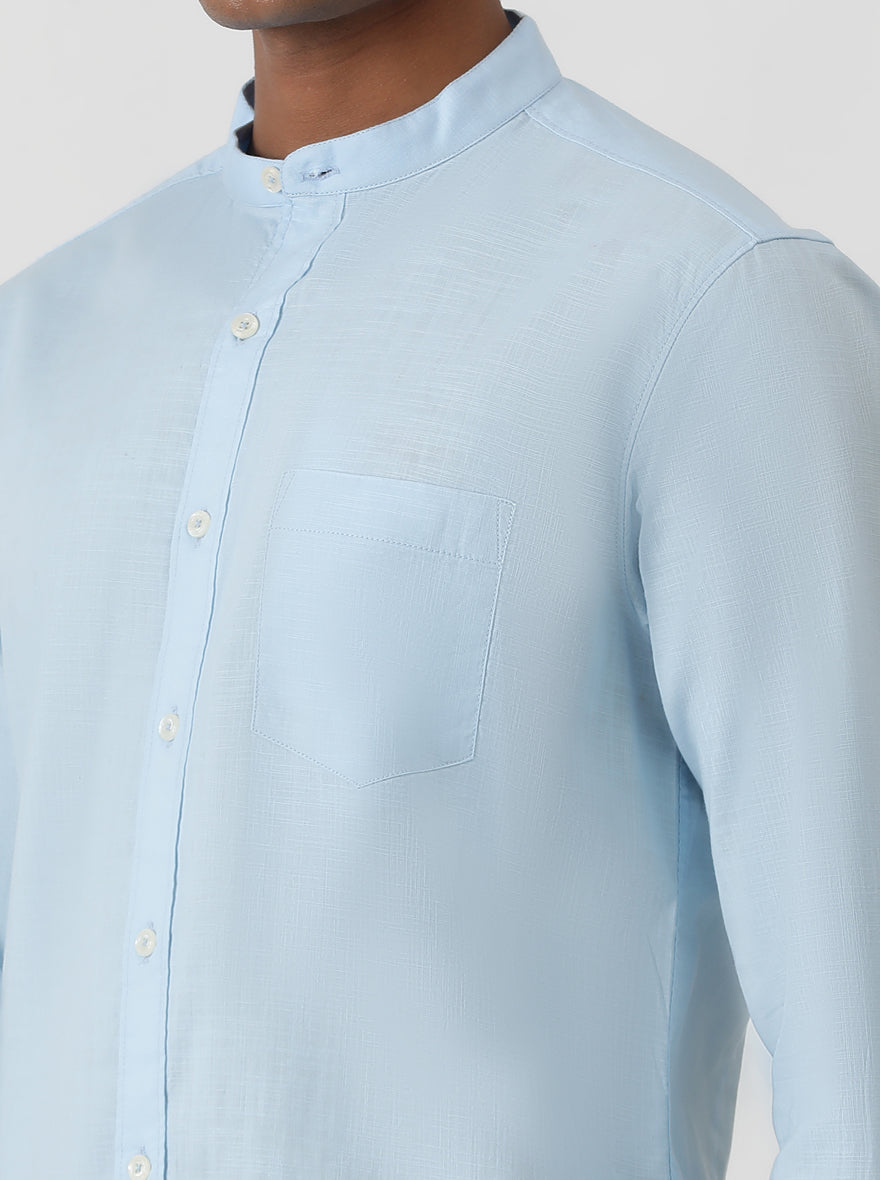 Sky Blue Solid Slim Fit Casual Shirt | pehervi
