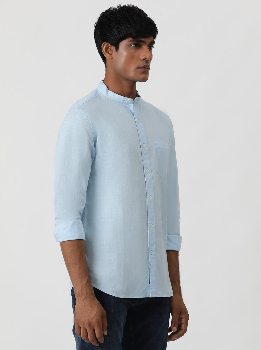 Sky Blue Solid Slim Fit Casual Shirt | pehervi