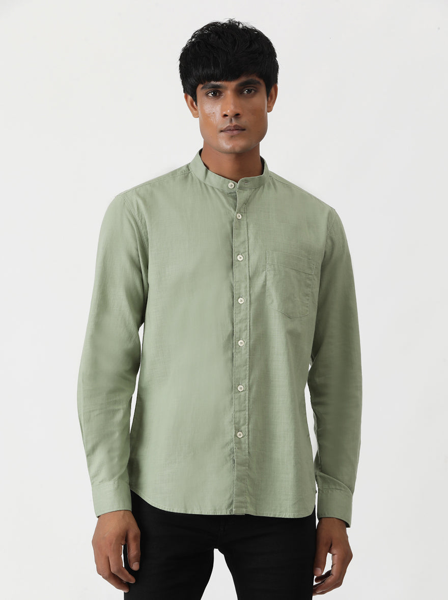 Green Solid Slim Fit Casual Shirt | pehervi