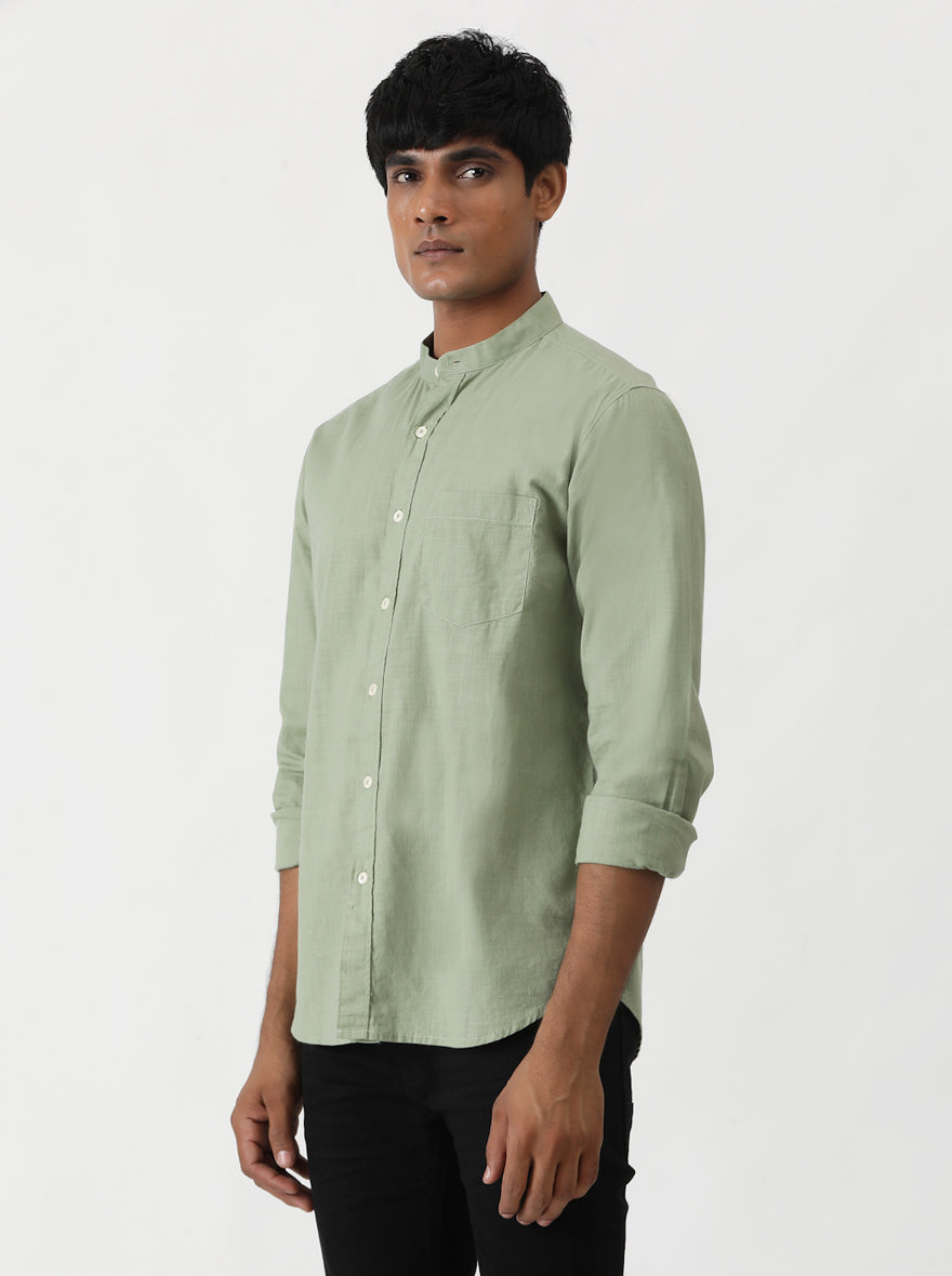 Green Solid Slim Fit Casual Shirt | pehervi