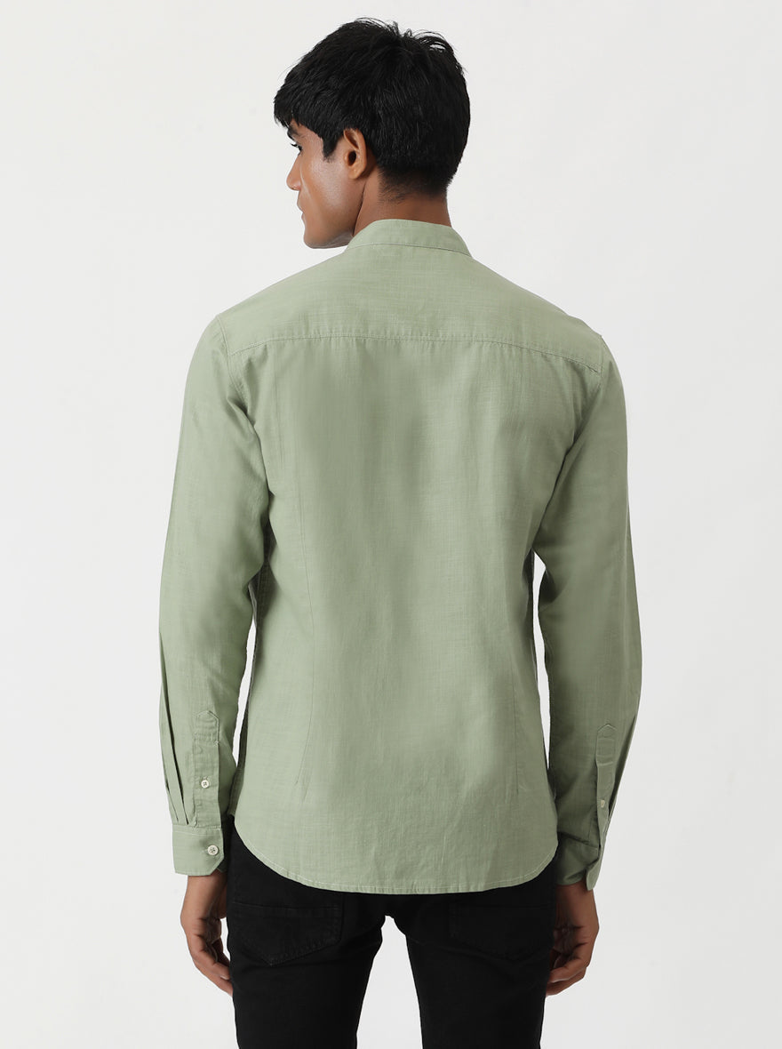 Green Solid Slim Fit Casual Shirt | pehervi