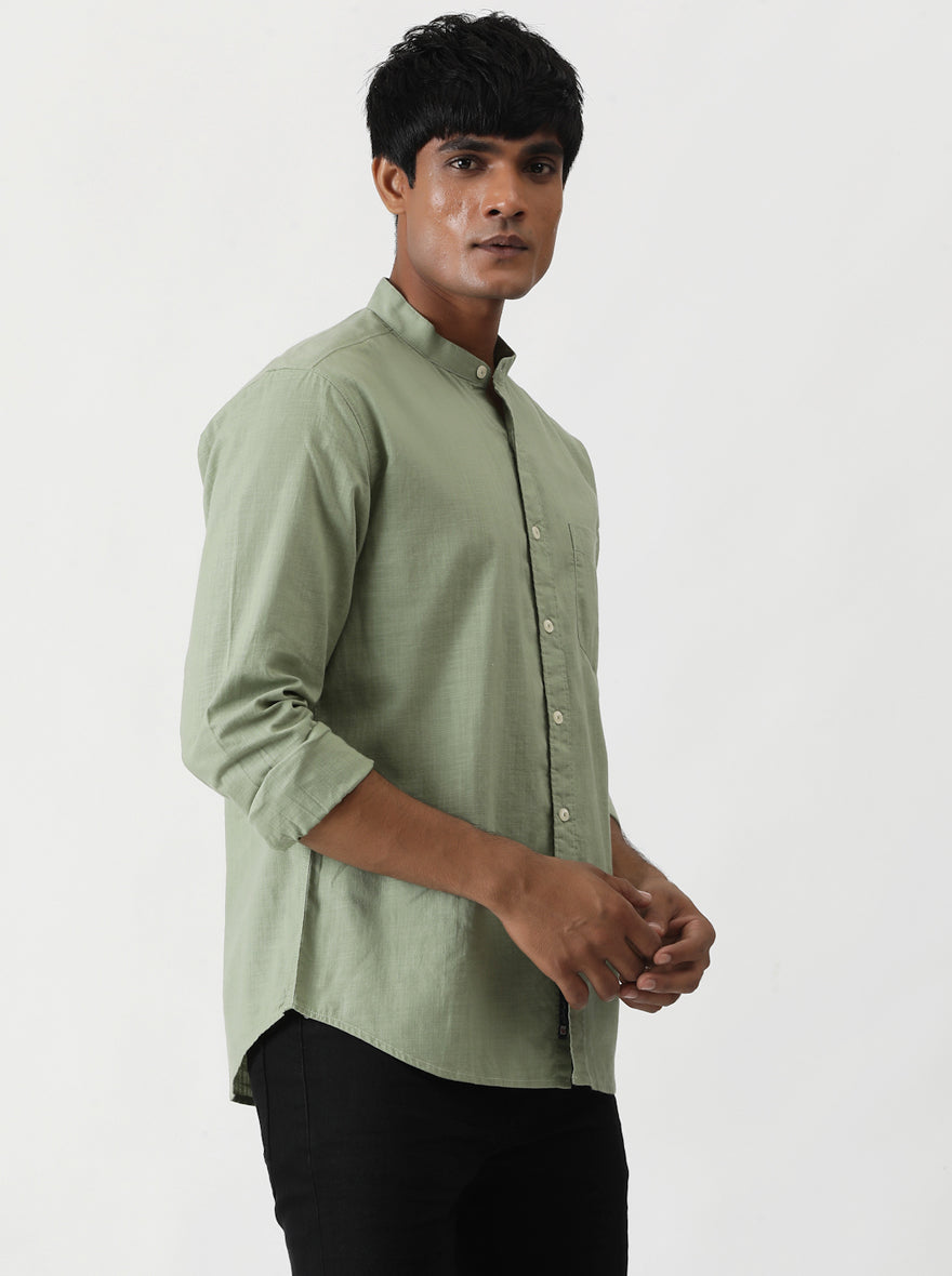 Green Solid Slim Fit Casual Shirt | pehervi