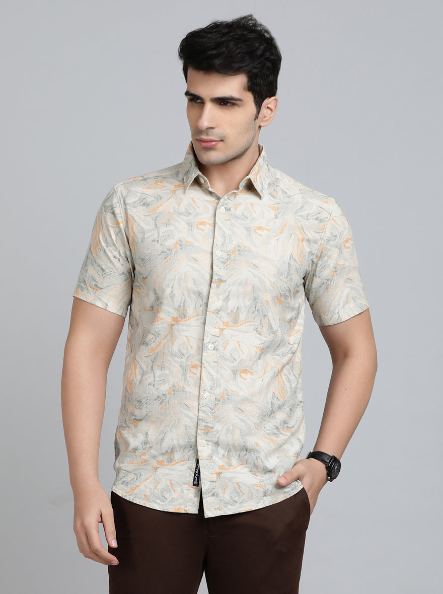 Orange Printed Slim Fit Casual Shirt | pehervi