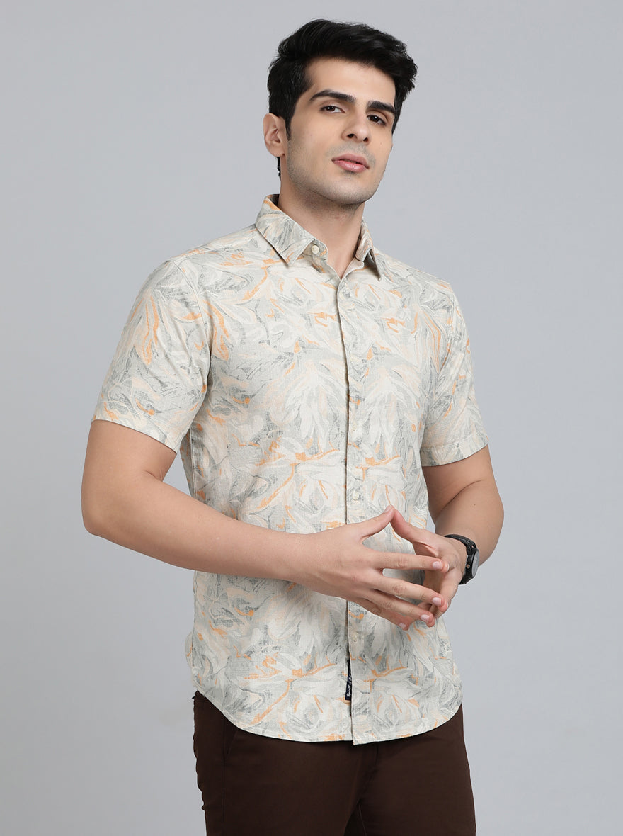 Orange Printed Slim Fit Casual Shirt | pehervi