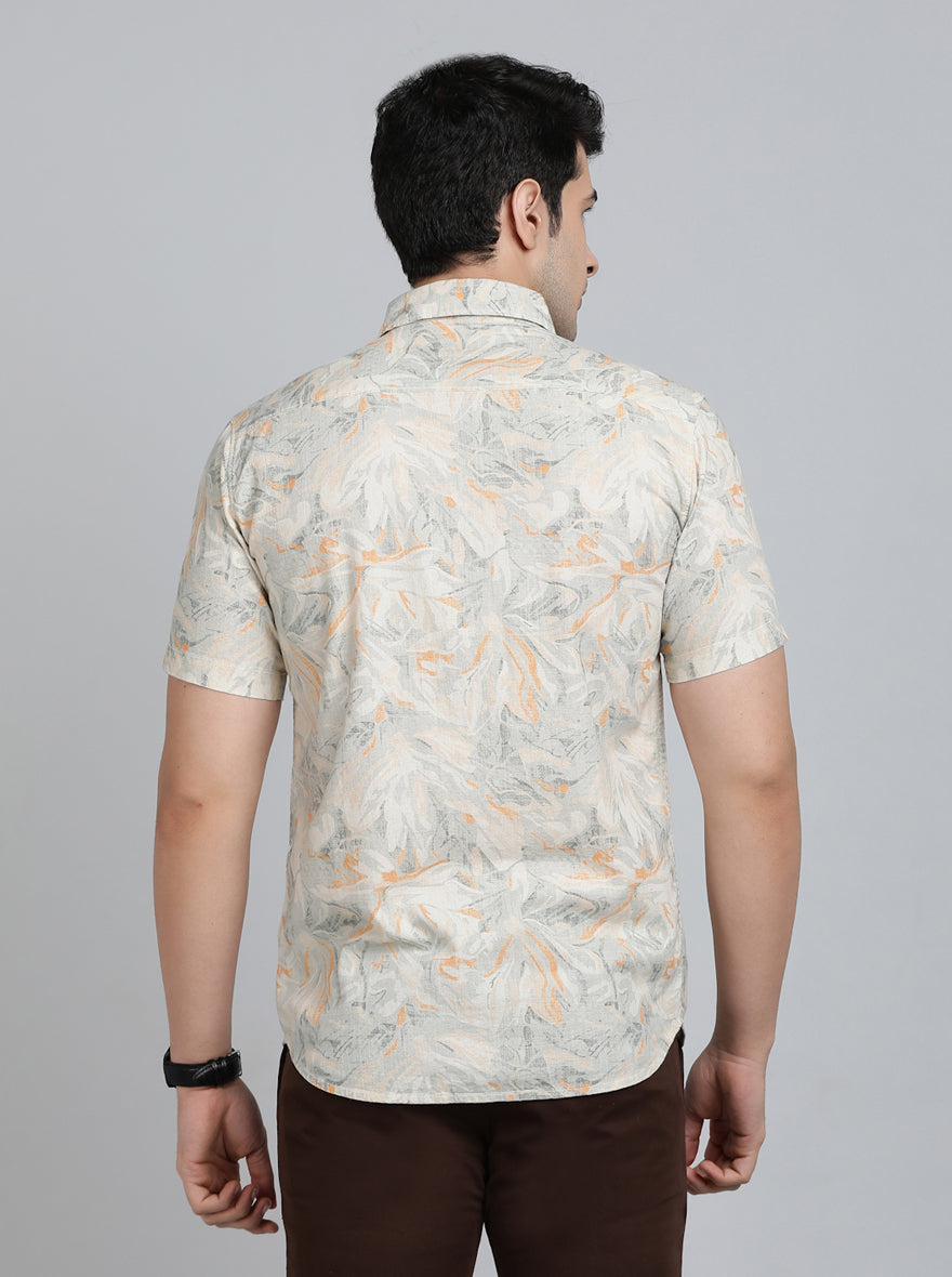 Orange Printed Slim Fit Casual Shirt | pehervi