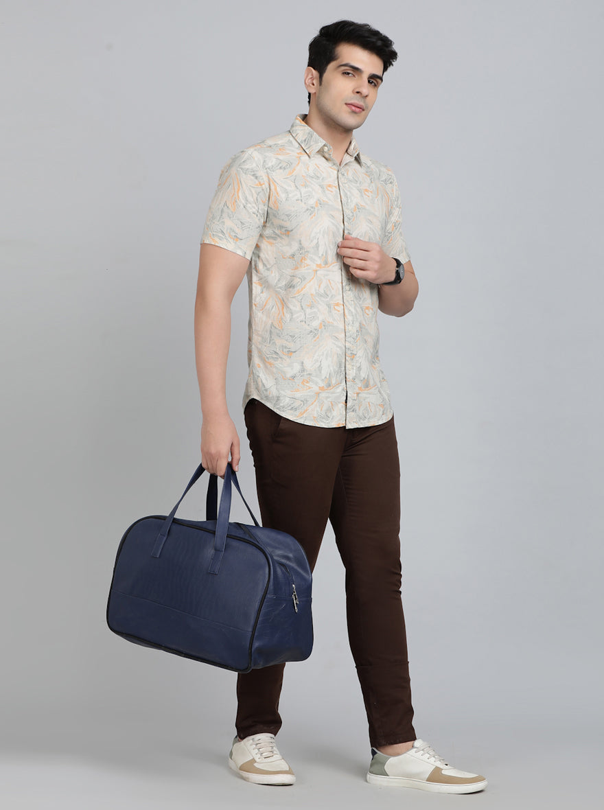 Orange Printed Slim Fit Casual Shirt | pehervi