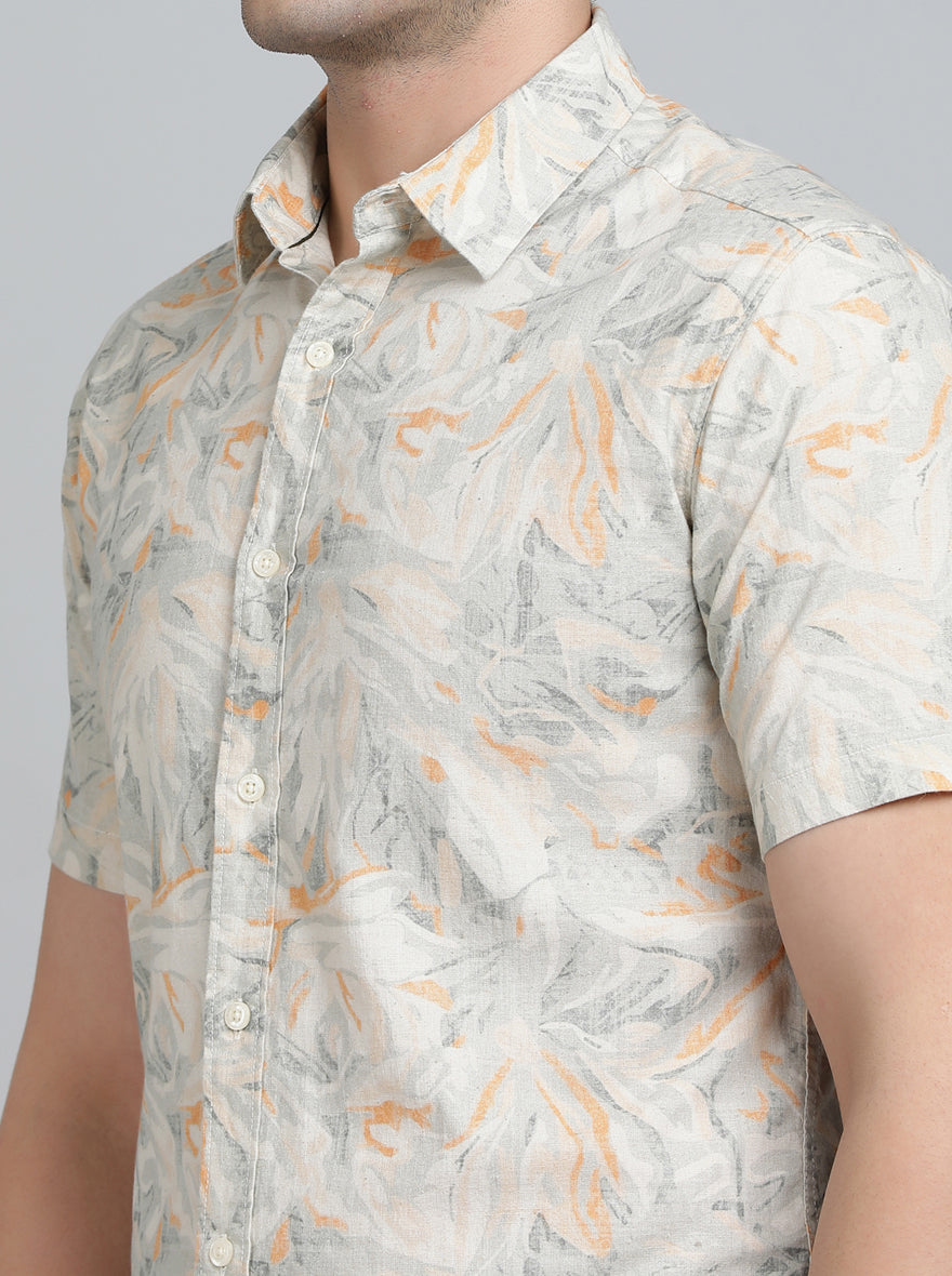 Orange Printed Slim Fit Casual Shirt | pehervi