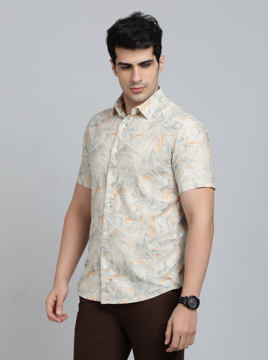 Orange Printed Slim Fit Casual Shirt | pehervi