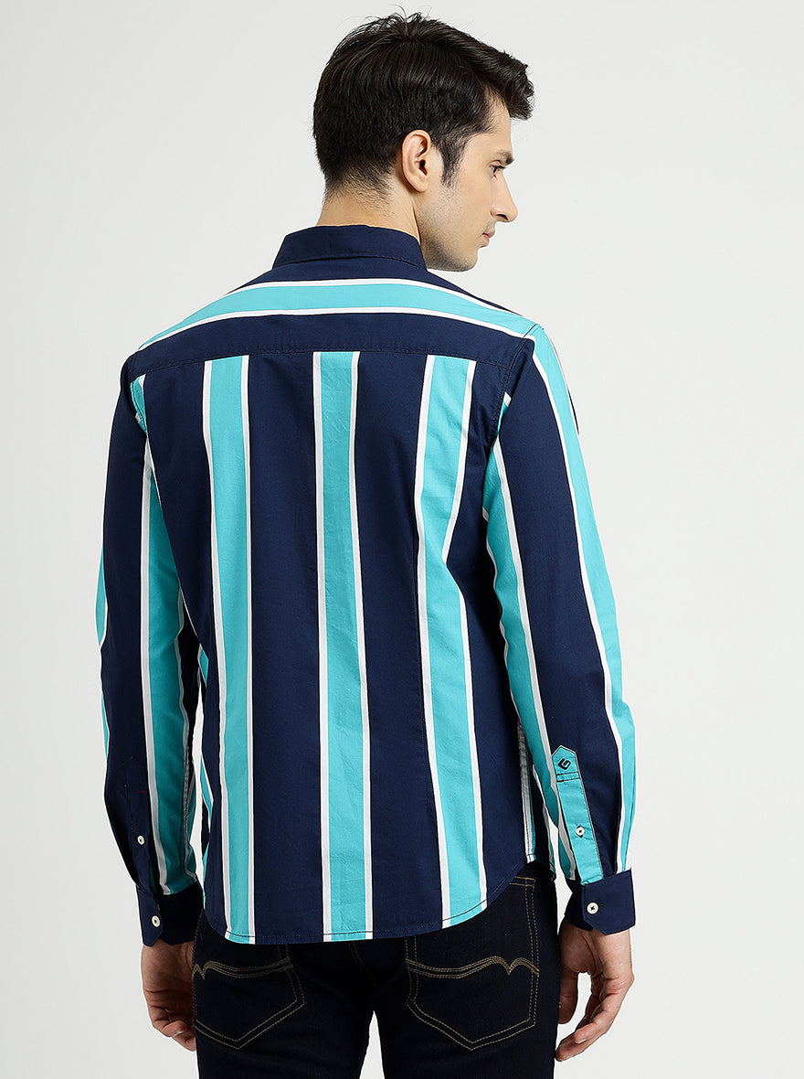 Blue Striped Slim Fit Casual Shirt | pehervi