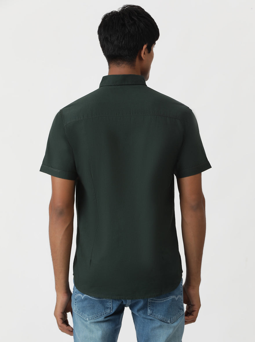 Olive Green Solid Slim Fit Casual Shirt | pehervi