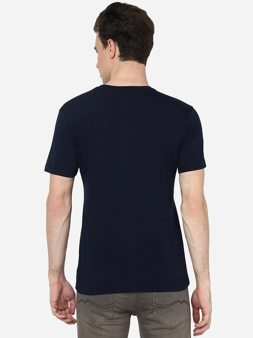 Navy Blue Solid Slim Fit T-Shirt | pehervi