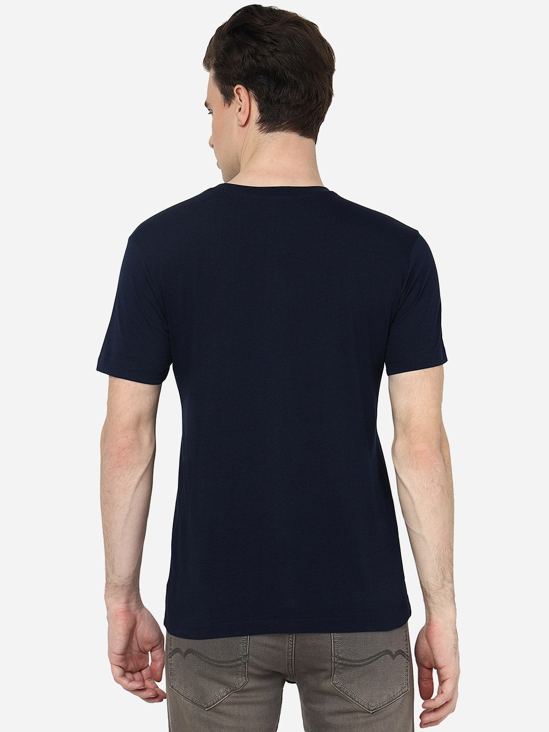 Navy Blue Solid Slim Fit T-Shirt | pehervi