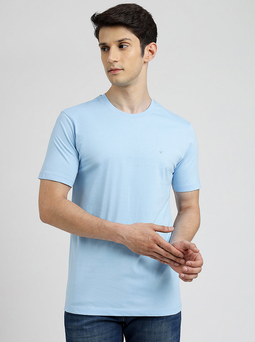 Light Blue Solid Slim Fit T-Shirt | pehervi
