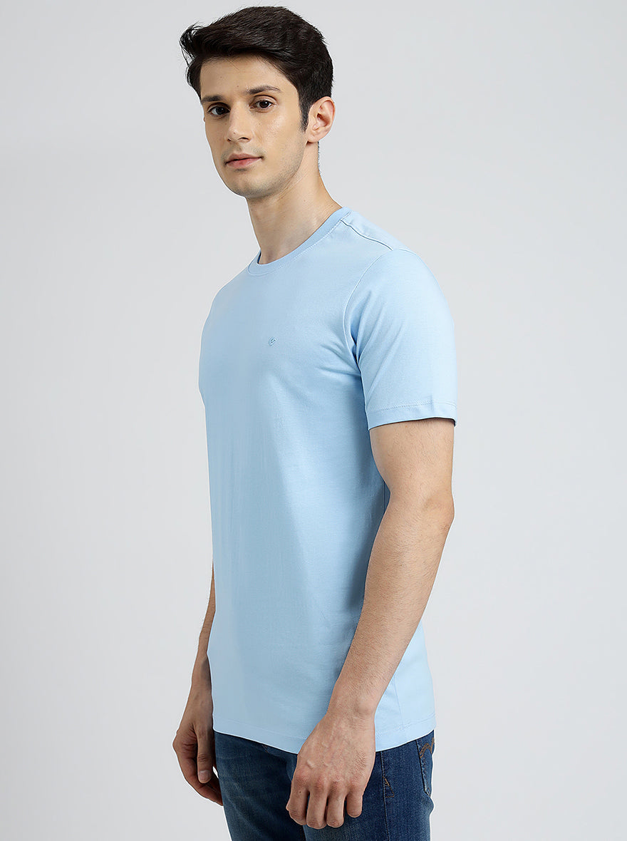 Light Blue Solid Slim Fit T-Shirt | pehervi