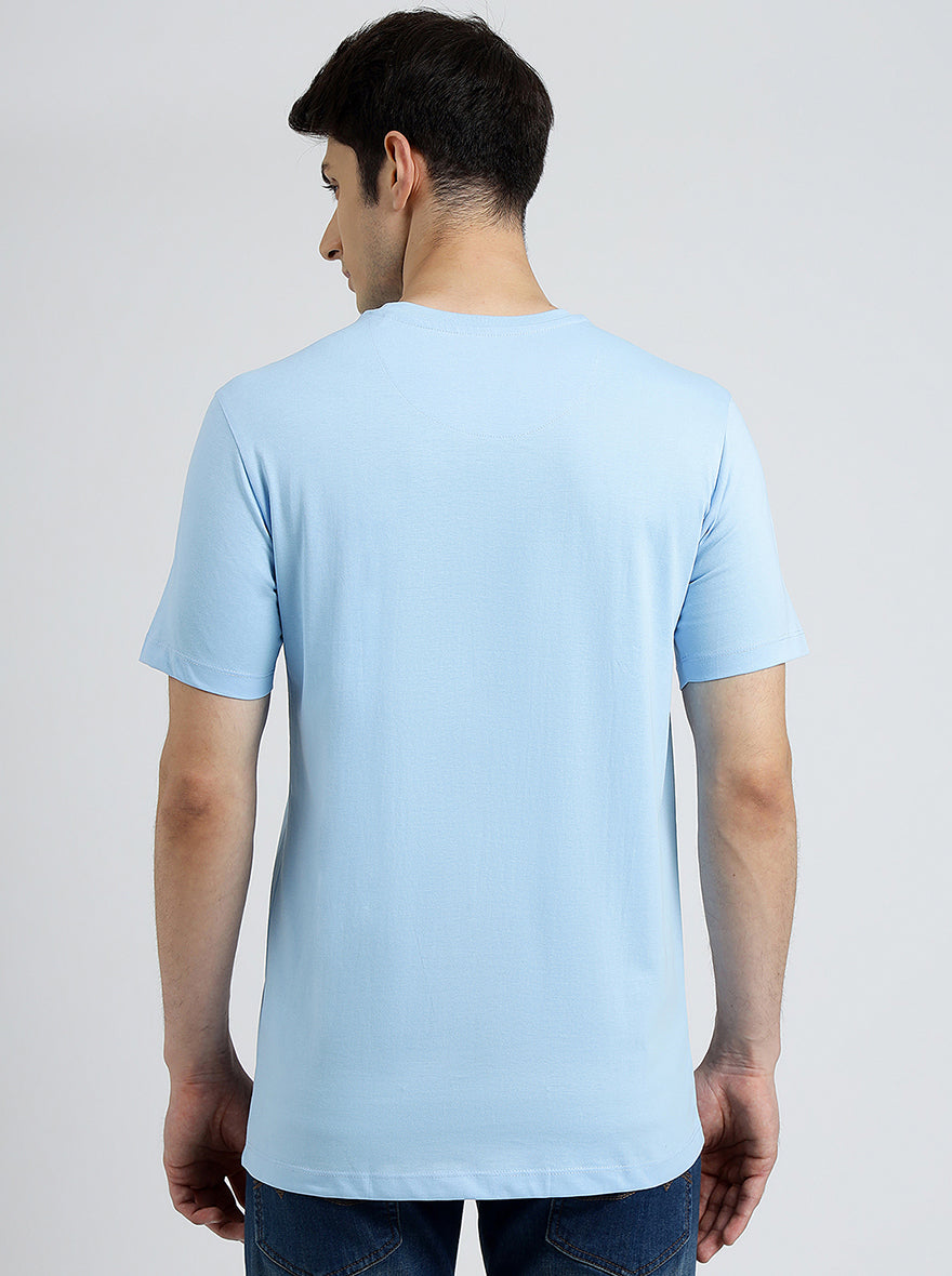 Light Blue Solid Slim Fit T-Shirt | pehervi