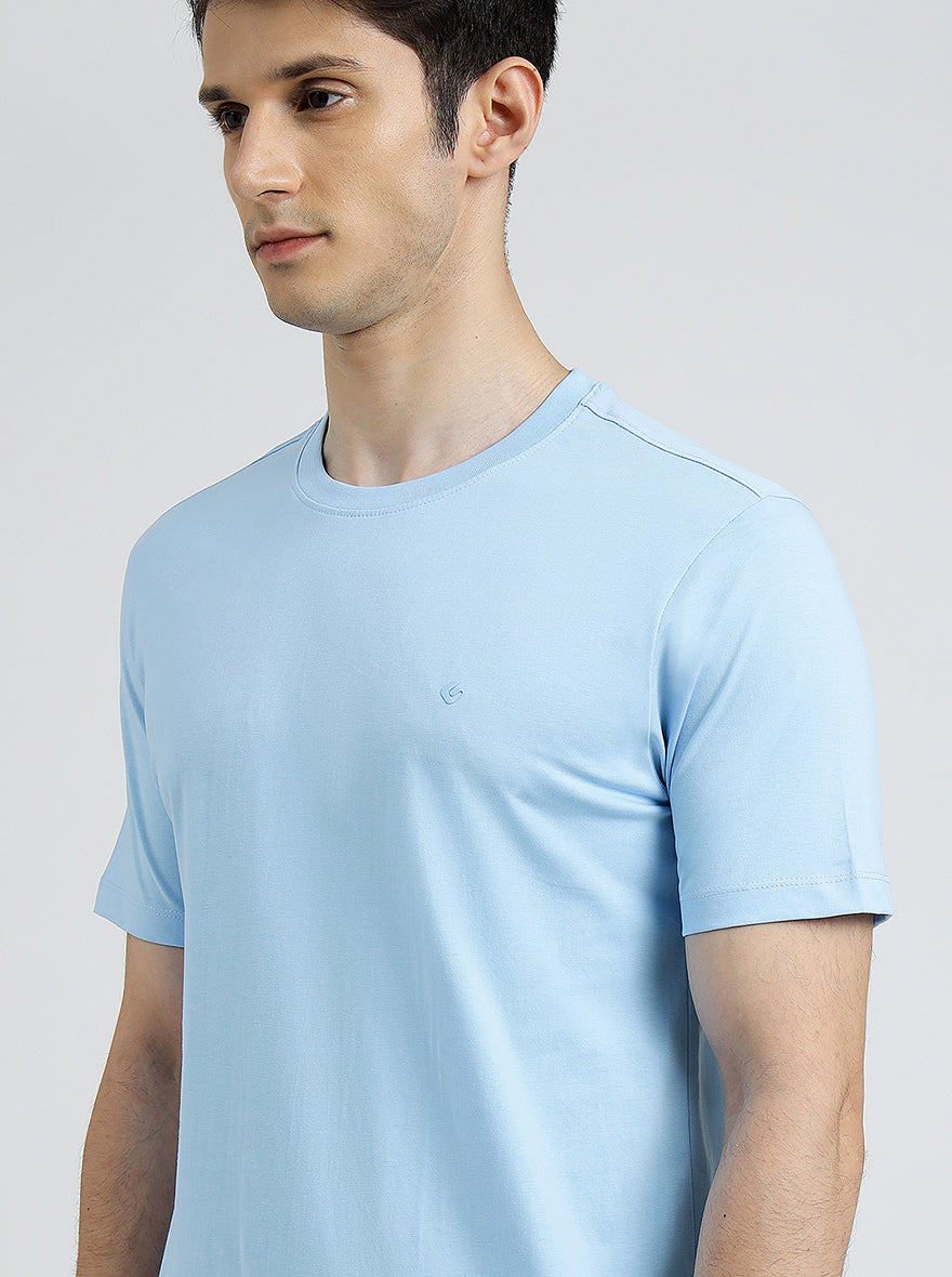 Light Blue Solid Slim Fit T-Shirt | pehervi