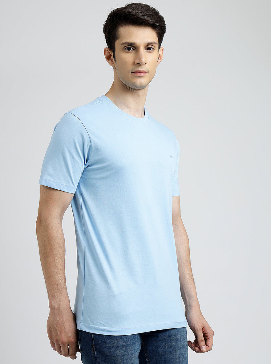 Light Blue Solid Slim Fit T-Shirt | pehervi