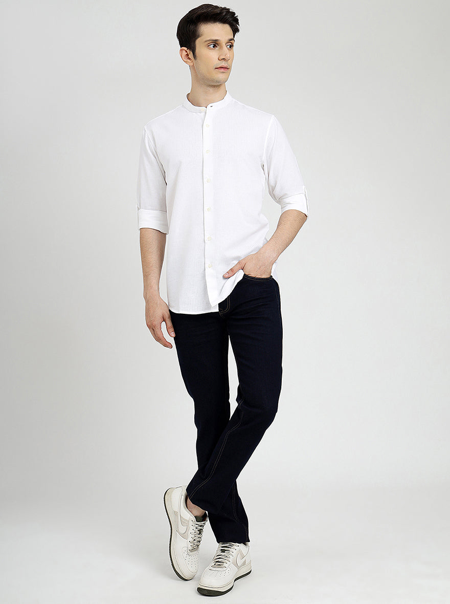White Solid Slim Fit Casual Shirt | pehervi