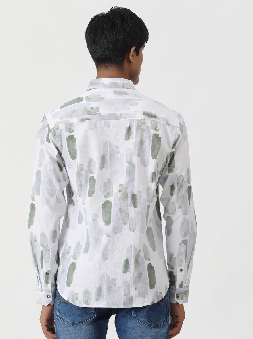 Green Printed Slim Fit Casual Shirt | pehervi