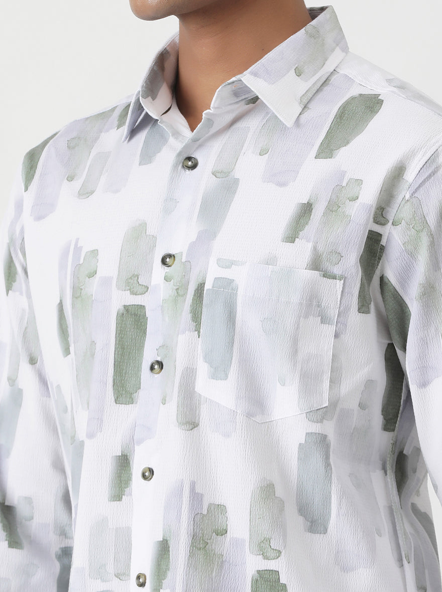 Green Printed Slim Fit Casual Shirt | pehervi