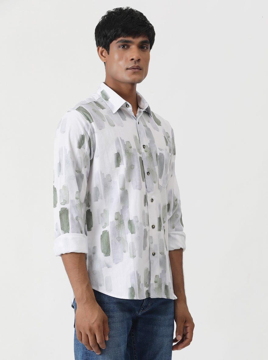 Green Printed Slim Fit Casual Shirt | pehervi