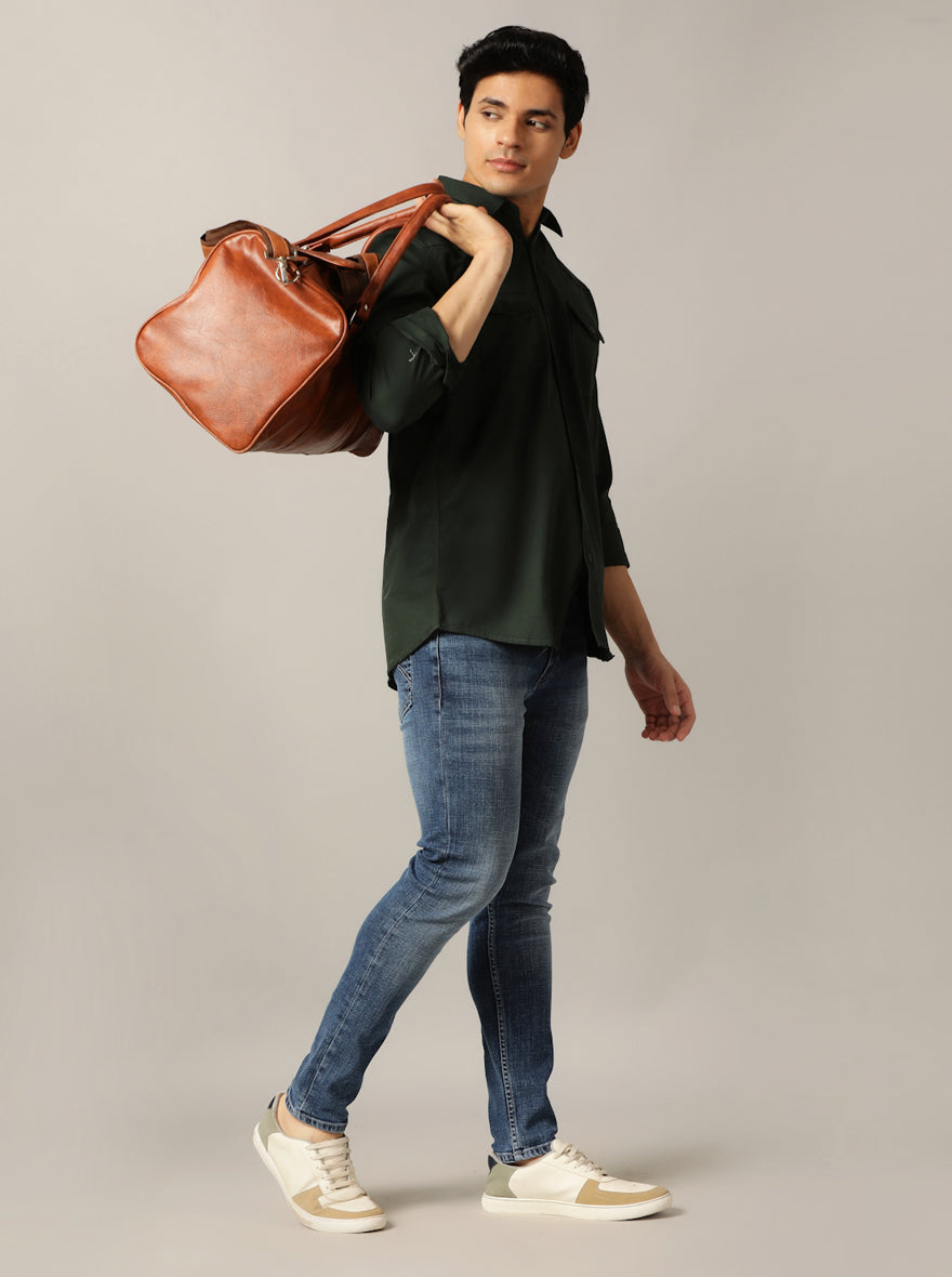 Dark Olive Solid Slim Fit Casual Shirt | pehervi