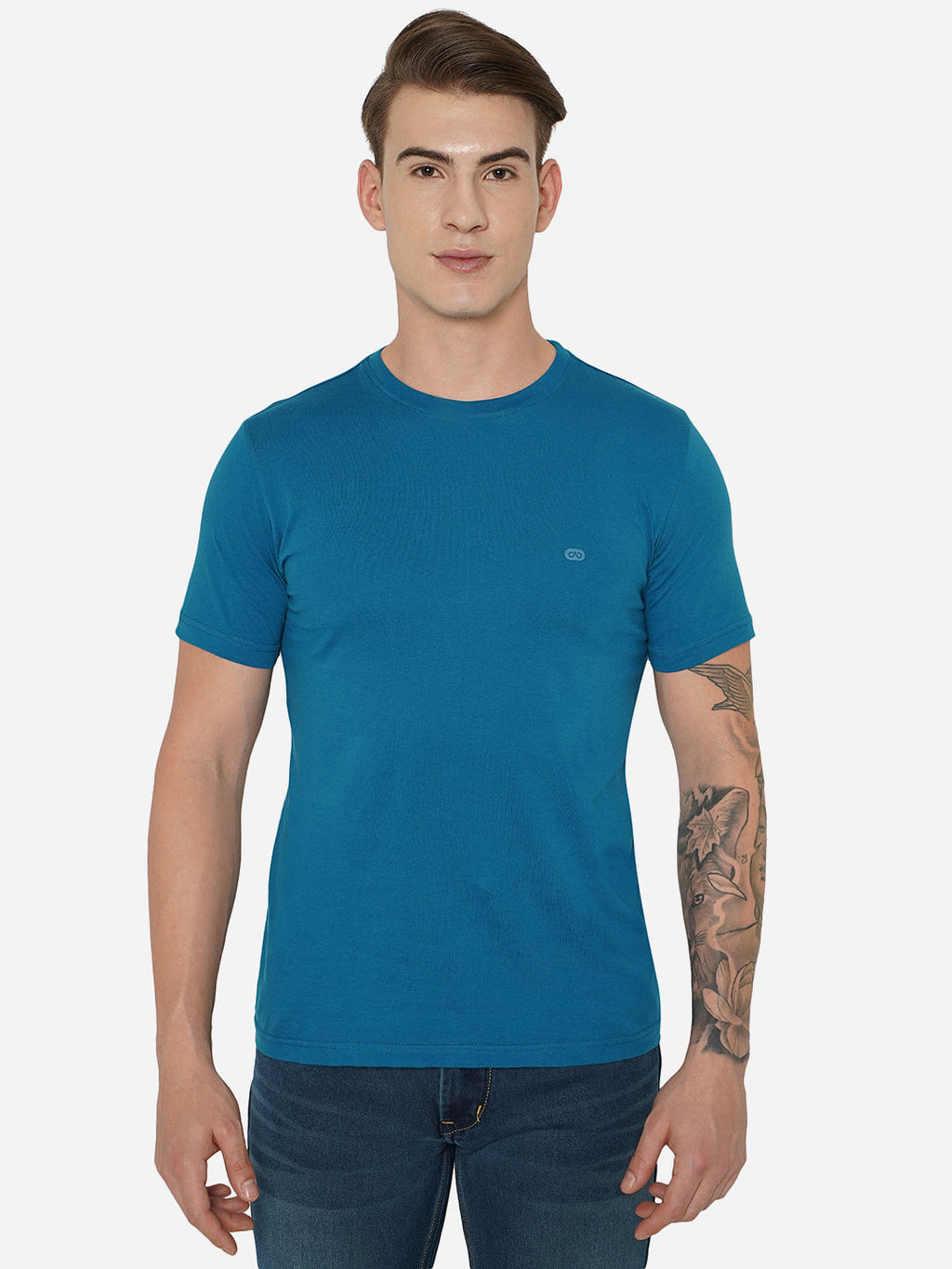 Seaport Blue Solid Slim Fit T-Shirt | pehervi