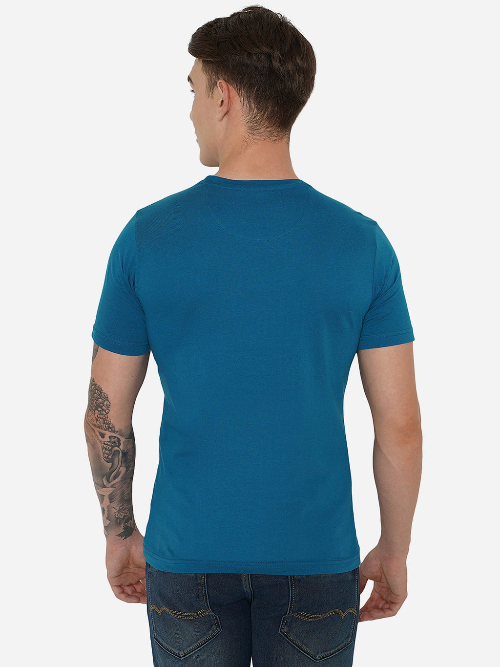 Seaport Blue Solid Slim Fit T-Shirt | pehervi