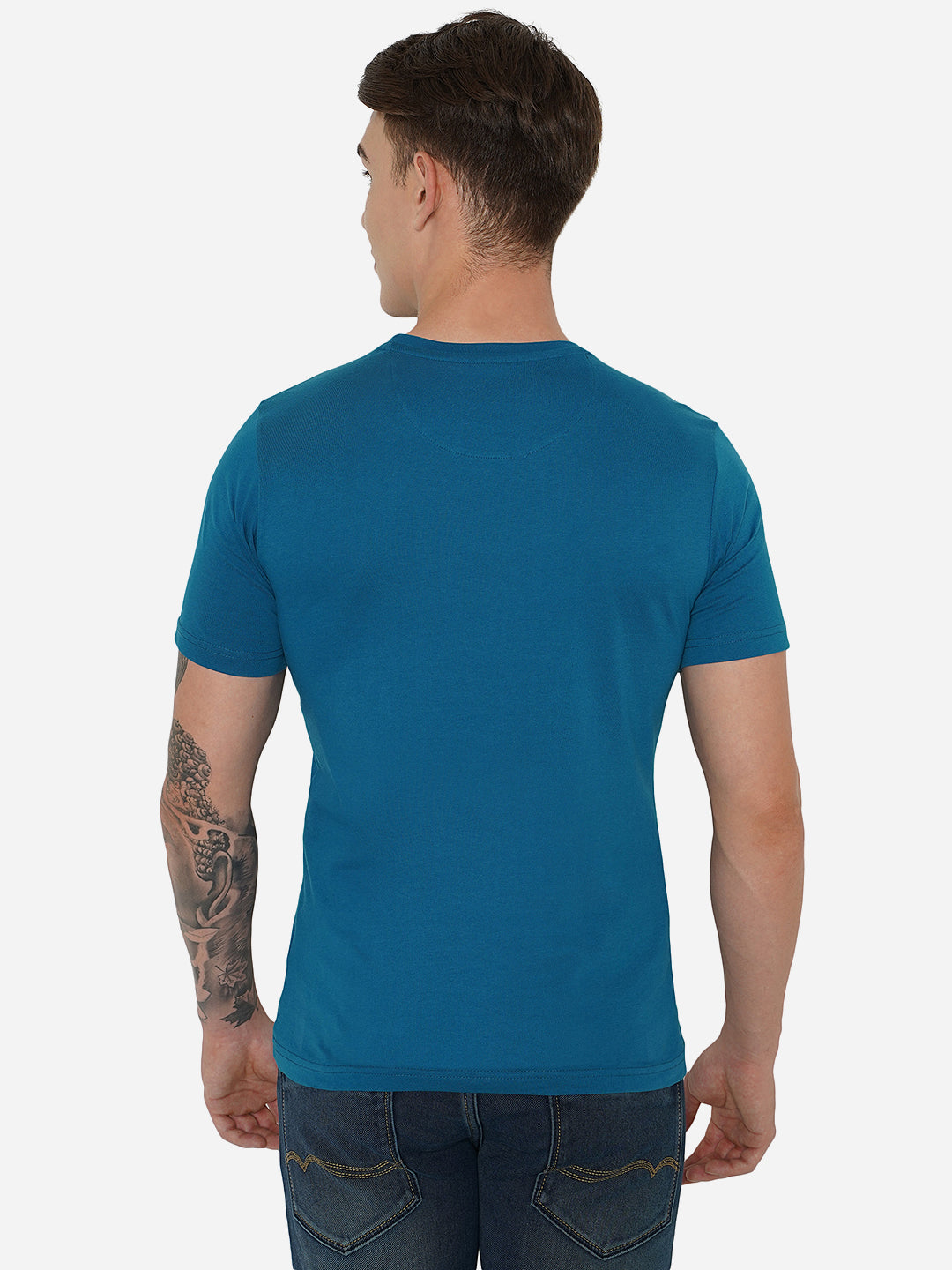 Seaport Blue Solid Slim Fit T-Shirt | pehervi