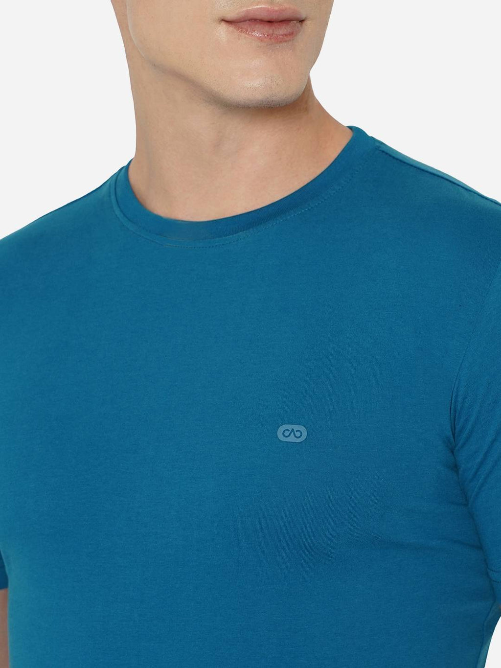 Seaport Blue Solid Slim Fit T-Shirt | pehervi