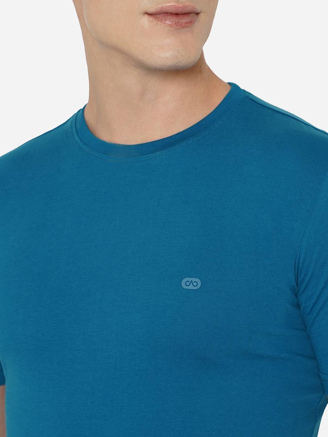 Seaport Blue Solid Slim Fit T-Shirt | pehervi