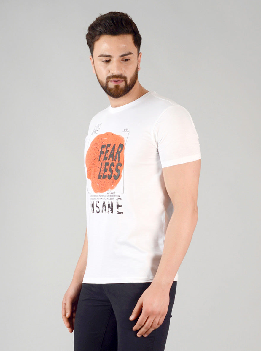Bright White Printed Slim Fit T-shirt | pehervi
