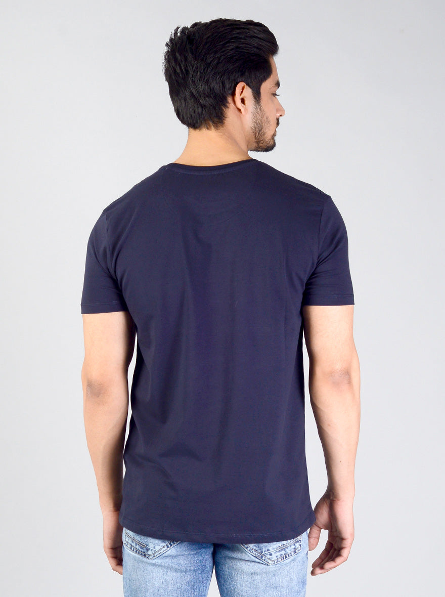 Deep Blue Printed Slim Fit T-shirt | pehervi