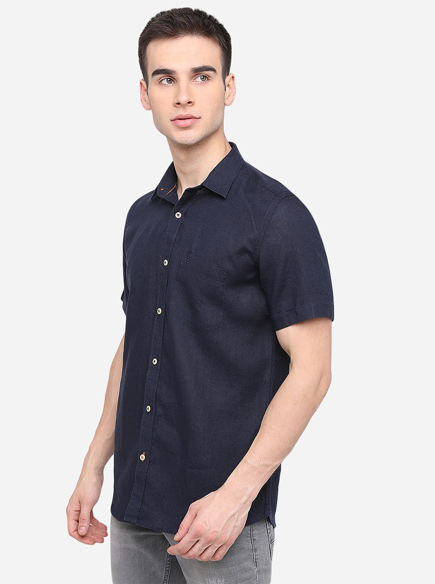 Indigo Blue Solid Slim Fit Semi Casual Shirt | Pehervi