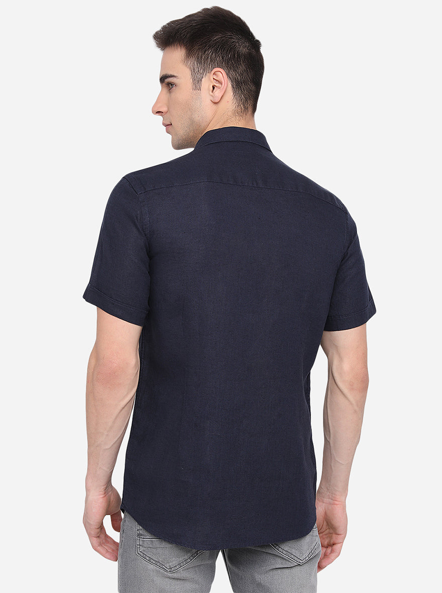Indigo Blue Solid Slim Fit Semi Casual Shirt | Pehervi